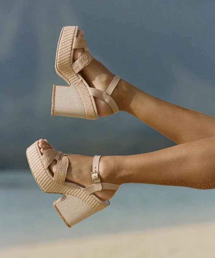 Dolce Vita Cale Heels Lt Natural Raffia Women Sandals
