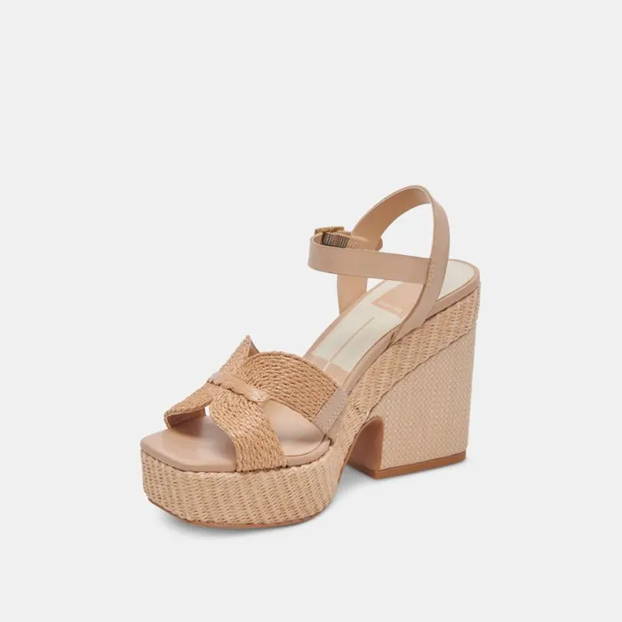 Dolce Vita Cale Heels Lt Natural Raffia Women Sandals