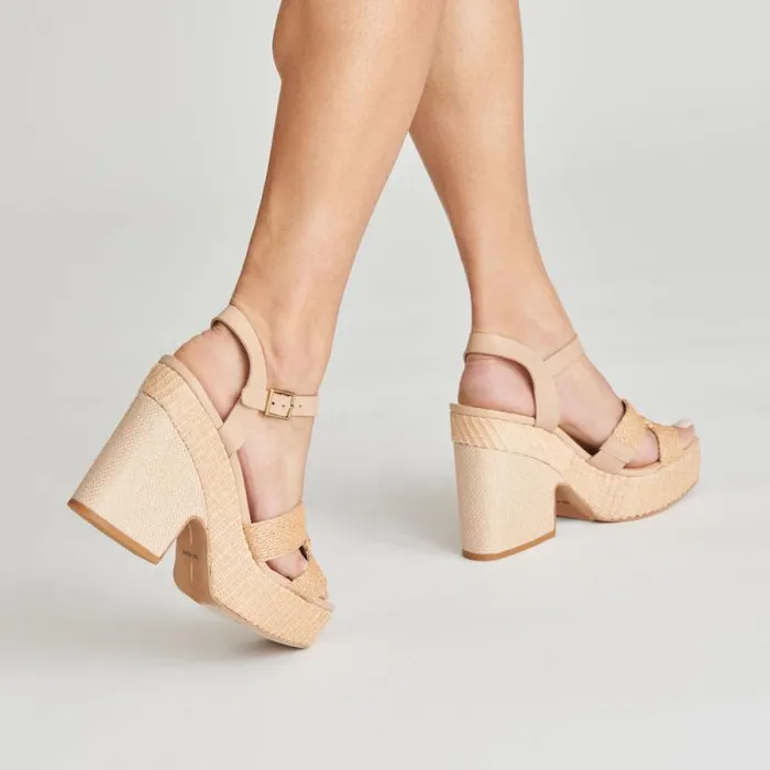 Dolce Vita Cale Heels Lt Natural Raffia Women Sandals