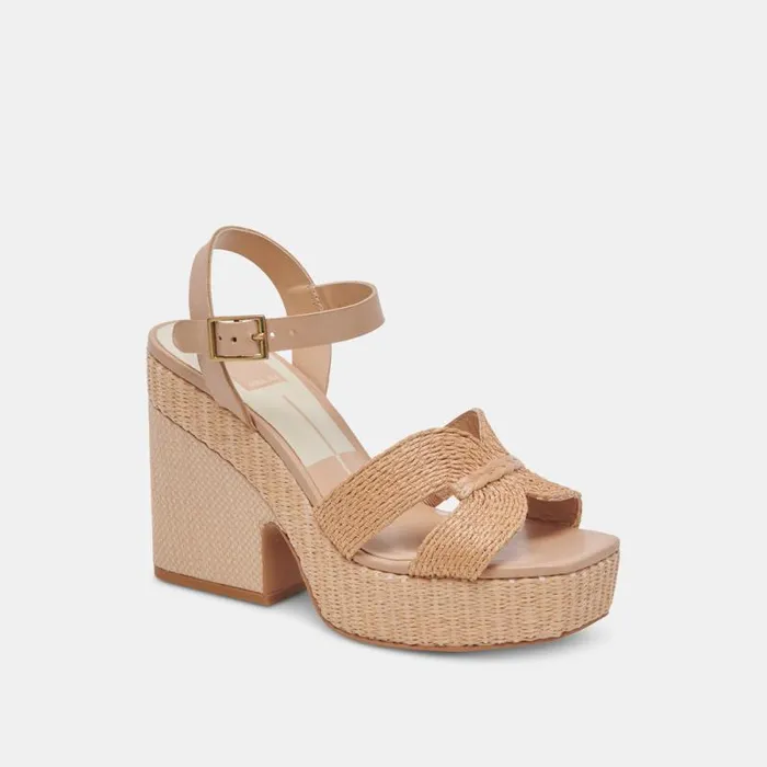Dolce Vita Cale Heels Lt Natural Raffia Women Sandals