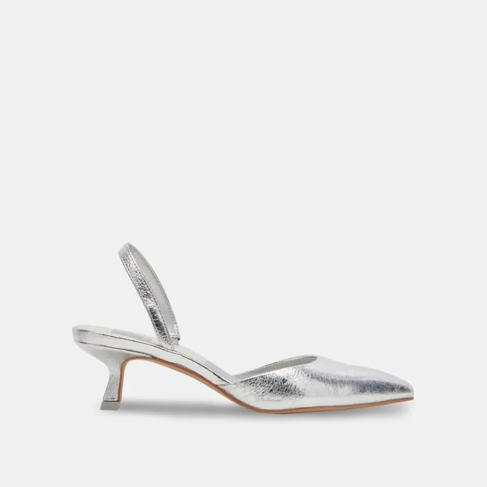 Dolce Vita Corsa Heels Silver Crackled Leather Women Heels