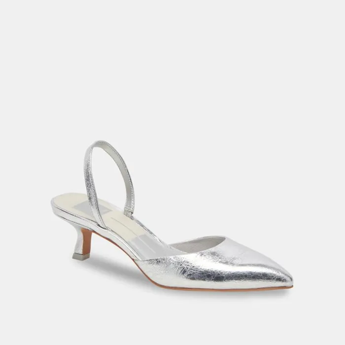 Dolce Vita Corsa Heels Silver Crackled Leather Women Heels