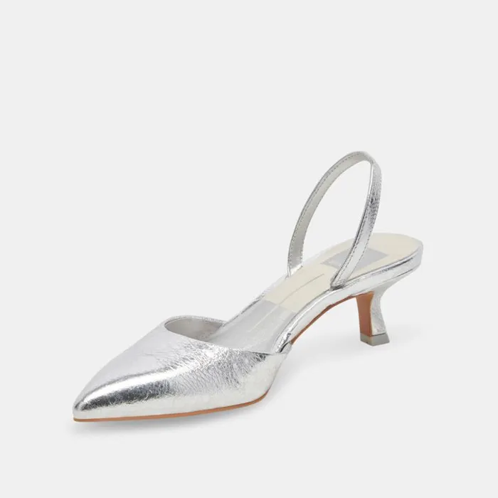 Dolce Vita Corsa Heels Silver Crackled Leather Women Heels
