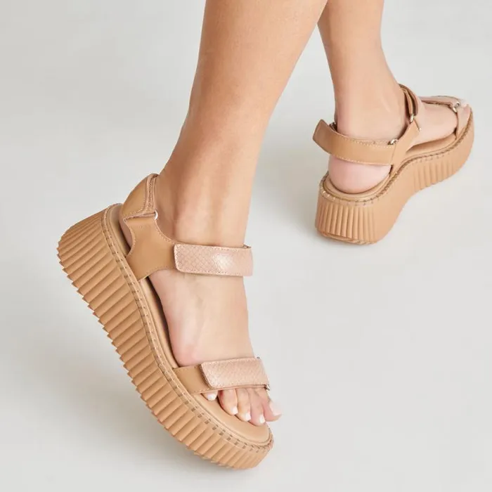 Dolce Vita Debra Sandals Toffee Embossed Leather Women Sandals