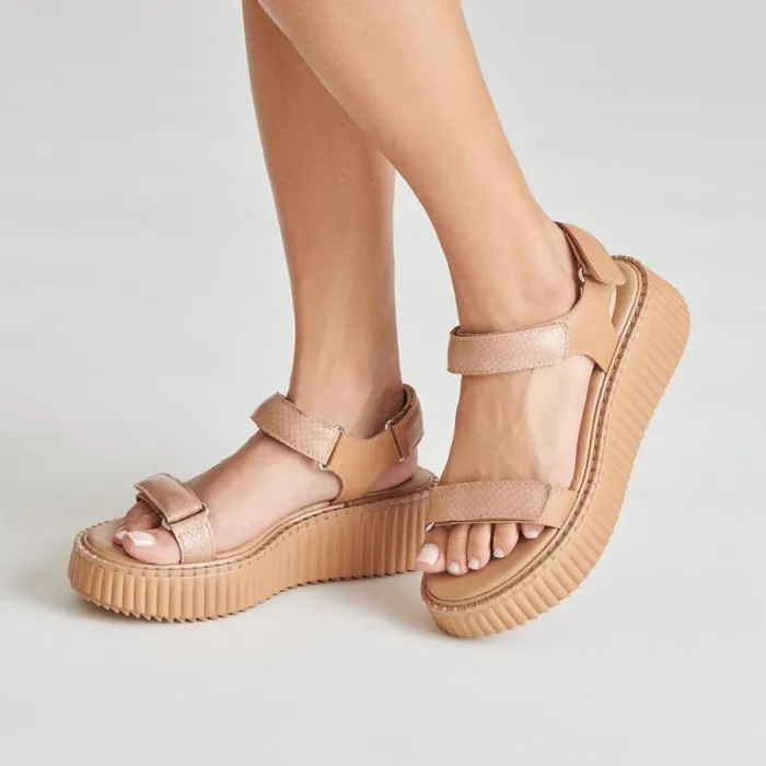Dolce Vita Debra Sandals Toffee Embossed Leather Women Sandals