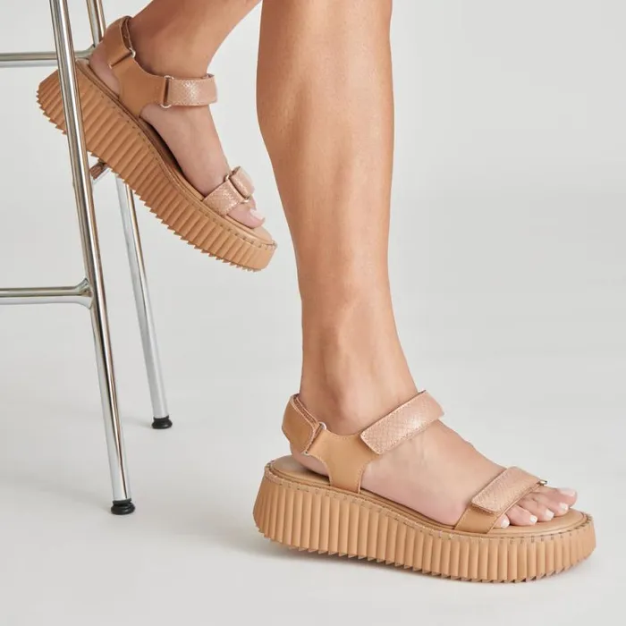 Dolce Vita Debra Sandals Toffee Embossed Leather Women Sandals