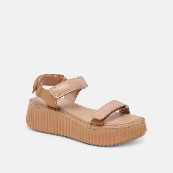 Dolce Vita Debra Sandals Toffee Embossed Leather Women Sandals