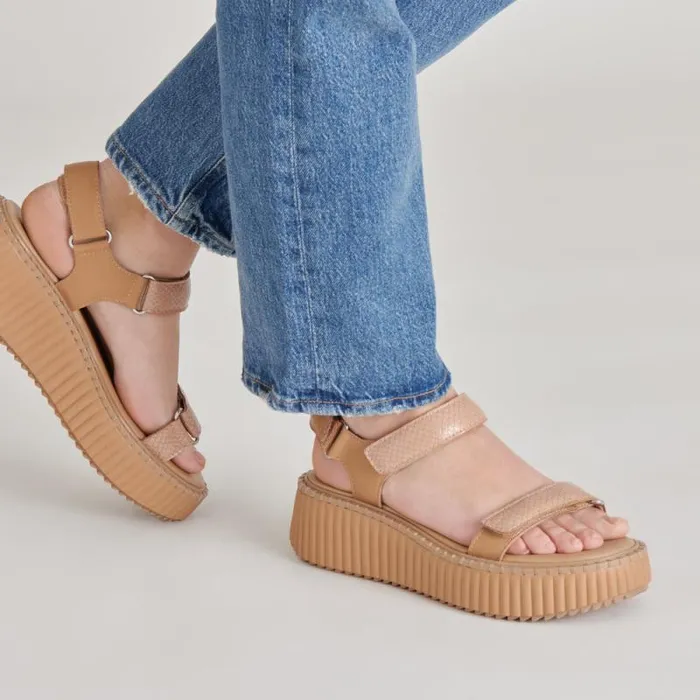 Dolce Vita Debra Sandals Toffee Embossed Leather Women Sandals
