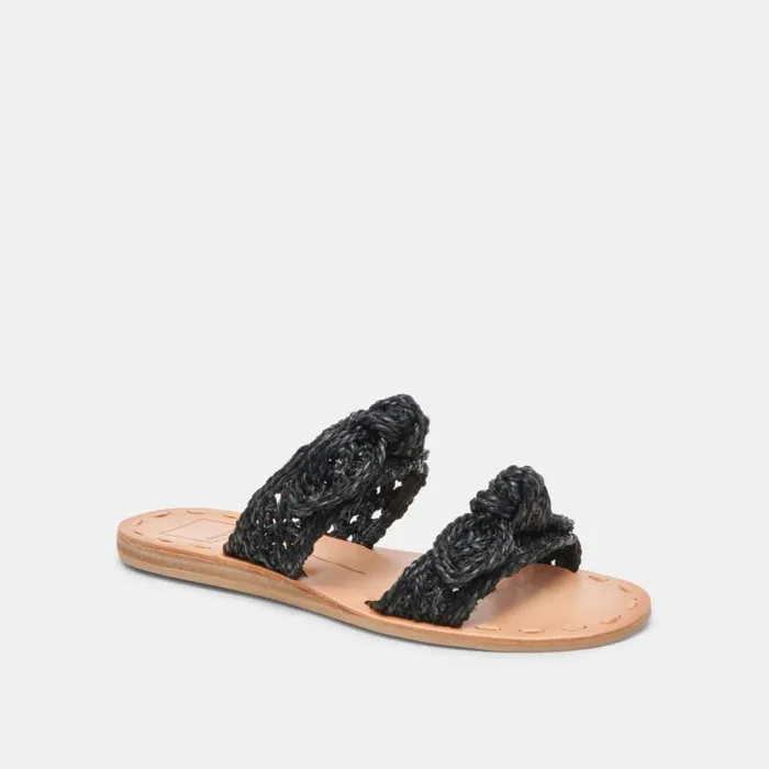 Dolce Vita Dinah Wide Sandals Onyx Raffia Women Sandals