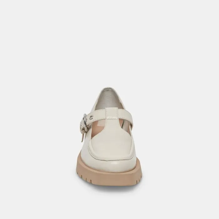 Dolce Vita Ebbie Flats Ivory Patent Leather Women Flats and Loafers