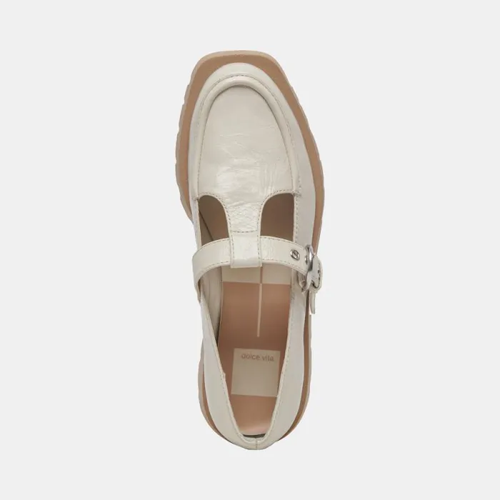 Dolce Vita Ebbie Flats Ivory Patent Leather Women Flats and Loafers