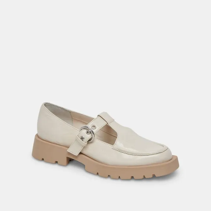 Dolce Vita Ebbie Flats Ivory Patent Leather Women Flats and Loafers