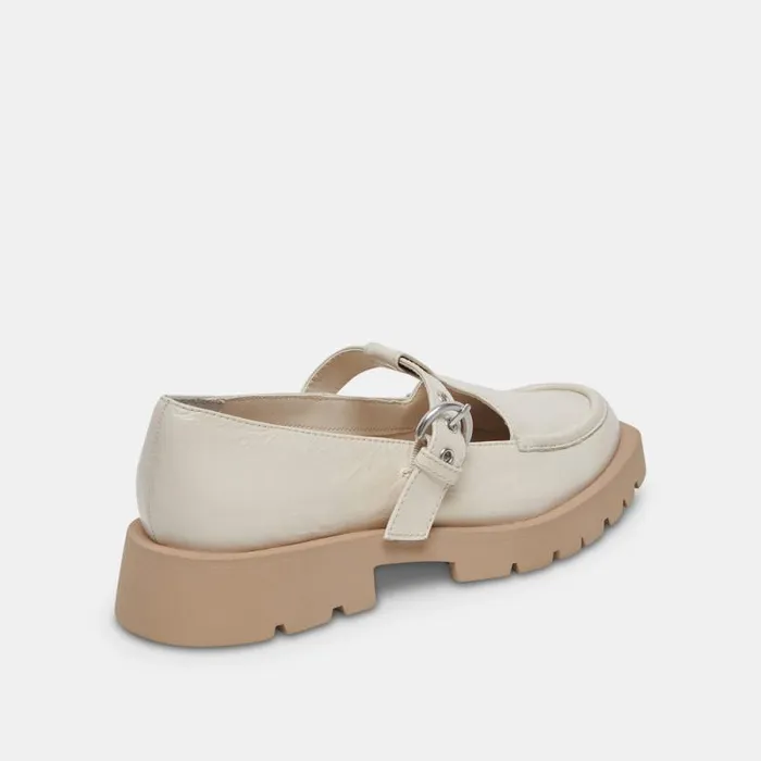 Dolce Vita Ebbie Flats Ivory Patent Leather Women Flats and Loafers