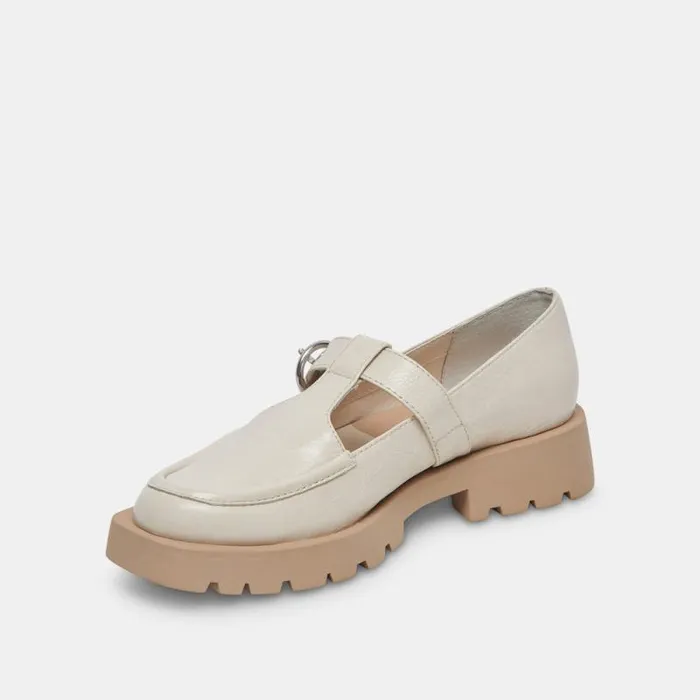 Dolce Vita Ebbie Flats Ivory Patent Leather Women Flats and Loafers