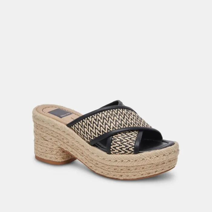 Dolce Vita Eldora Heels White Black Raffia Women Wedges