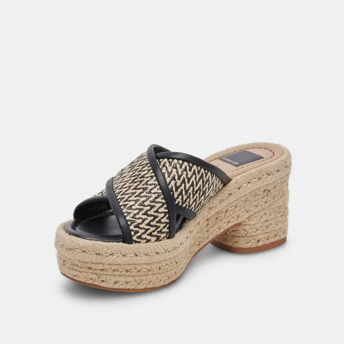 Dolce Vita Eldora Heels White Black Raffia Women Wedges