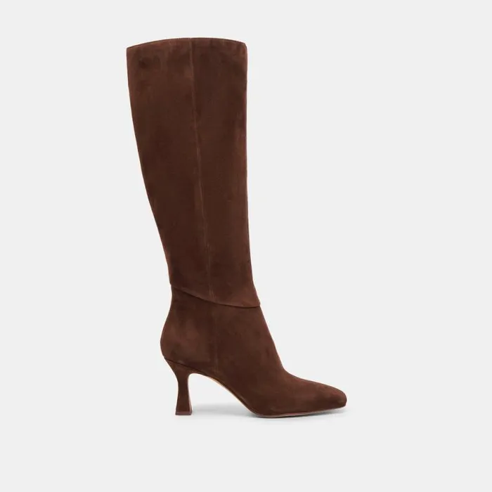 Dolce Vita Gyra Wide Calf Boots Dk Brown Suede Women Boots and Booties