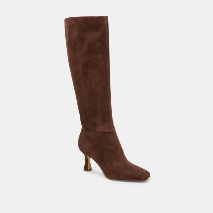 Dolce Vita Gyra Wide Calf Boots Dk Brown Suede Women Boots and Booties