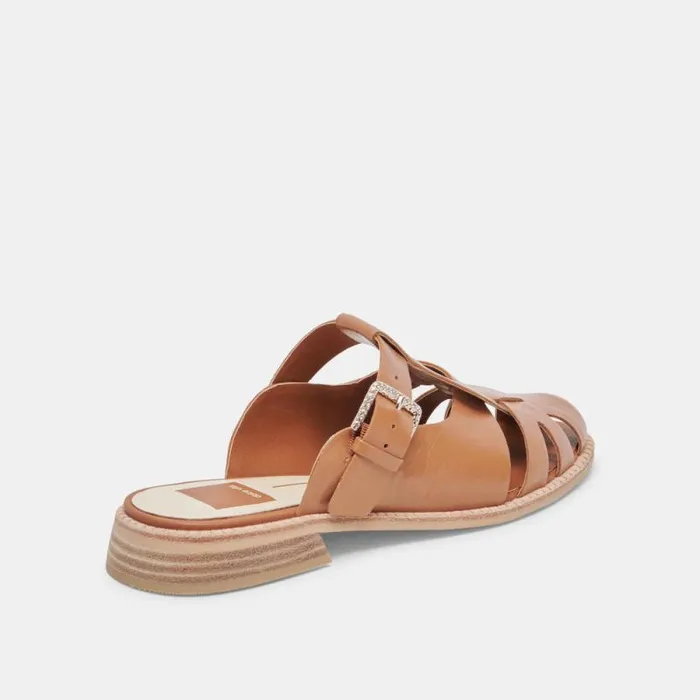 Dolce Vita Hippie Flats Tan Crinkle Patent Women Sandals