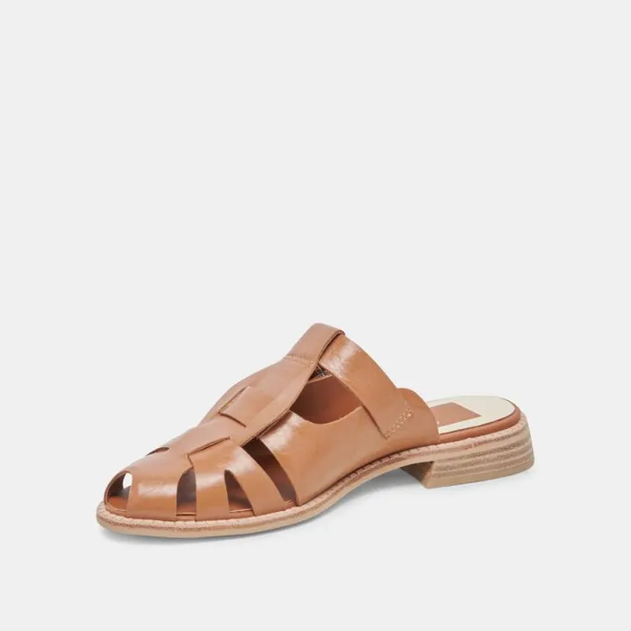 Dolce Vita Hippie Flats Tan Crinkle Patent Women Sandals