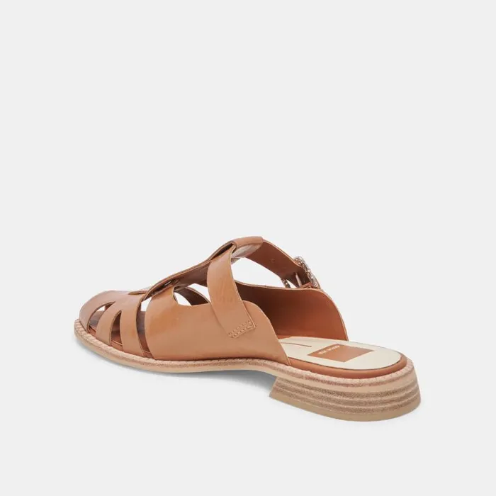 Dolce Vita Hippie Flats Tan Crinkle Patent Women Sandals