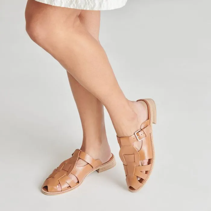 Dolce Vita Hippie Flats Tan Crinkle Patent Women Sandals