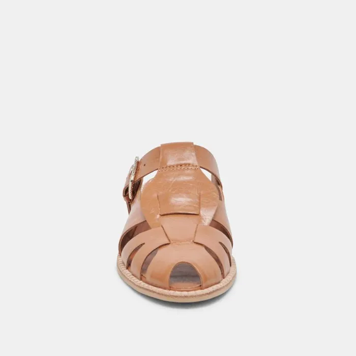 Dolce Vita Hippie Flats Tan Crinkle Patent Women Sandals
