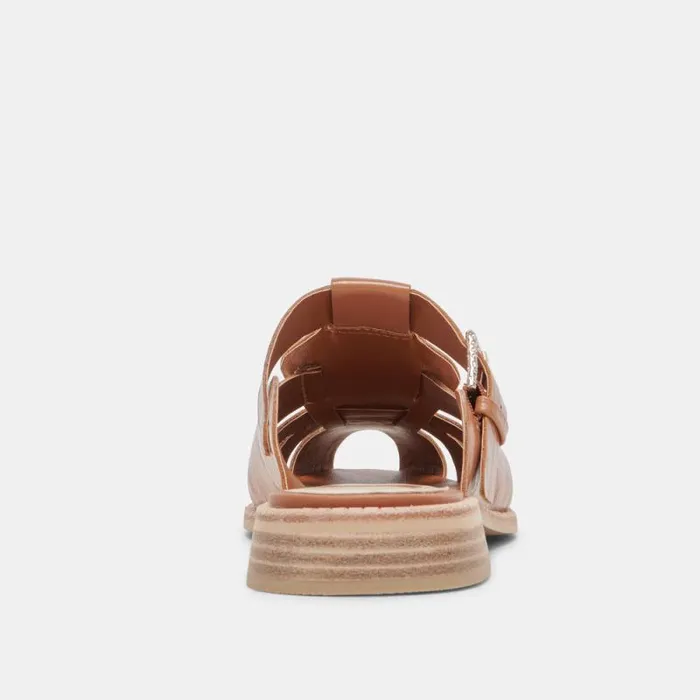 Dolce Vita Hippie Flats Tan Crinkle Patent Women Sandals