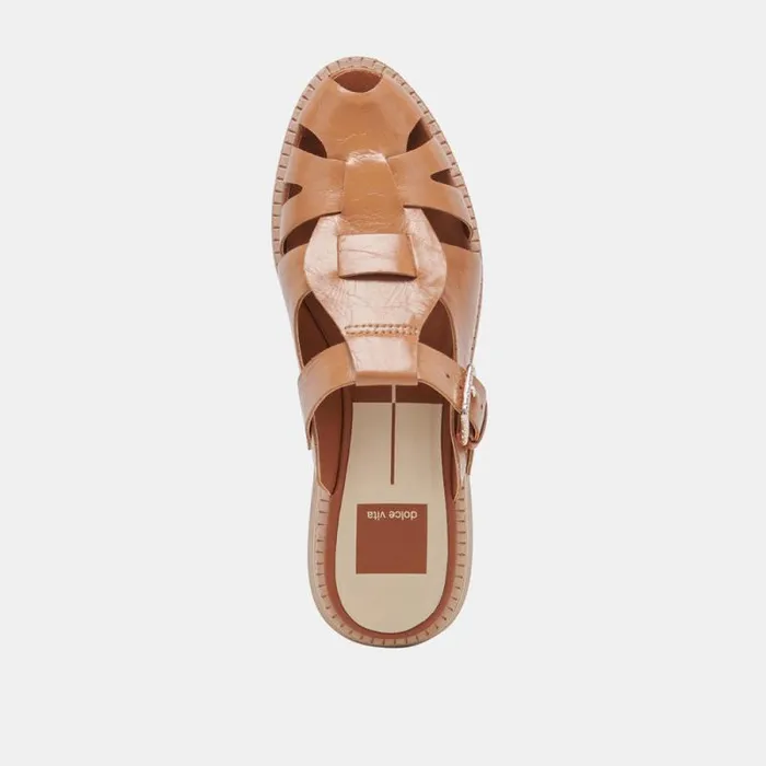 Dolce Vita Hippie Flats Tan Crinkle Patent Women Sandals