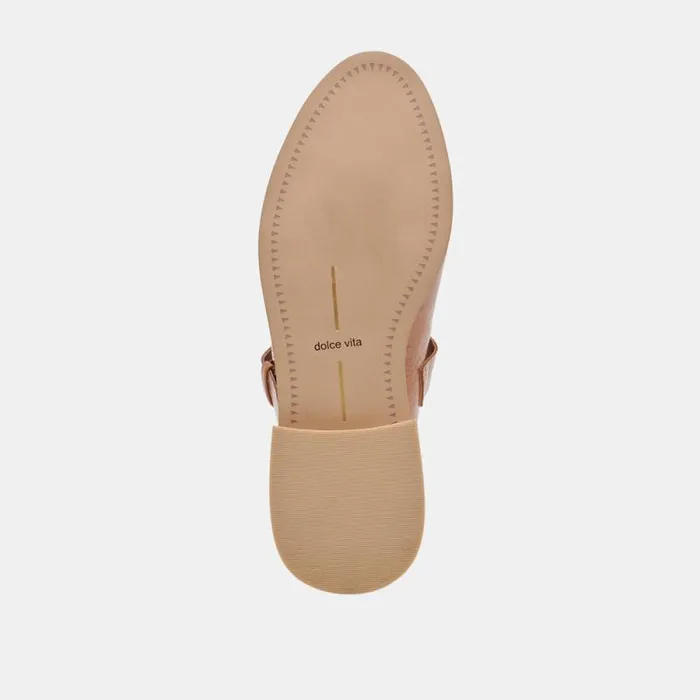 Dolce Vita Hippie Flats Tan Crinkle Patent Women Sandals