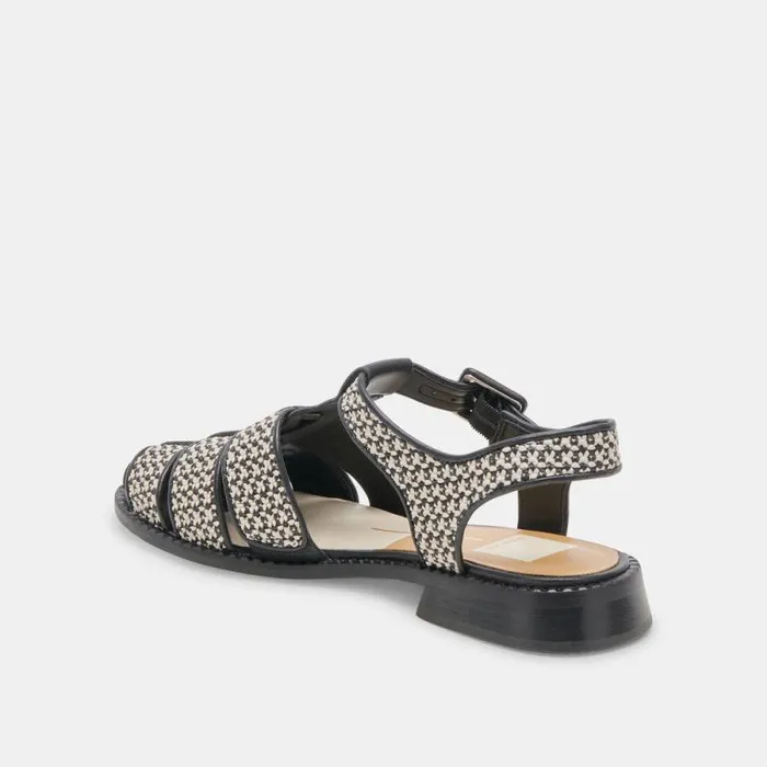 Dolce Vita Holis Sandals Black Multi Raffia Women Flats and Loafers