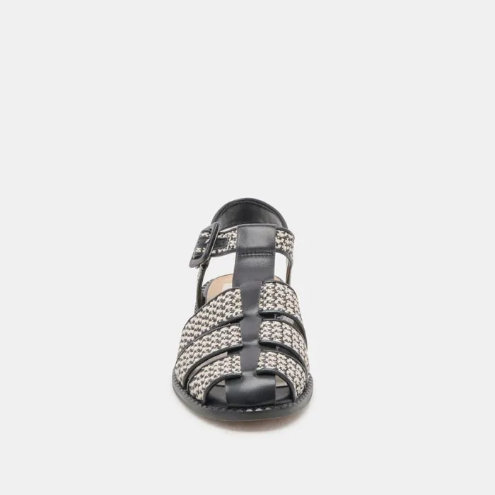 Dolce Vita Holis Sandals Black Multi Raffia Women Flats and Loafers