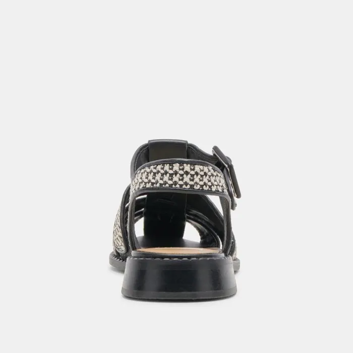 Dolce Vita Holis Sandals Black Multi Raffia Women Flats and Loafers