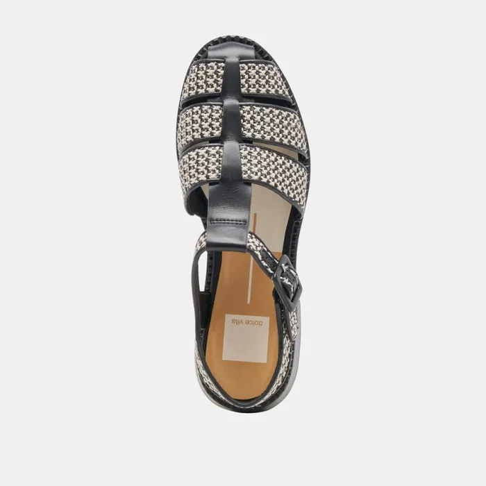Dolce Vita Holis Sandals Black Multi Raffia Women Flats and Loafers
