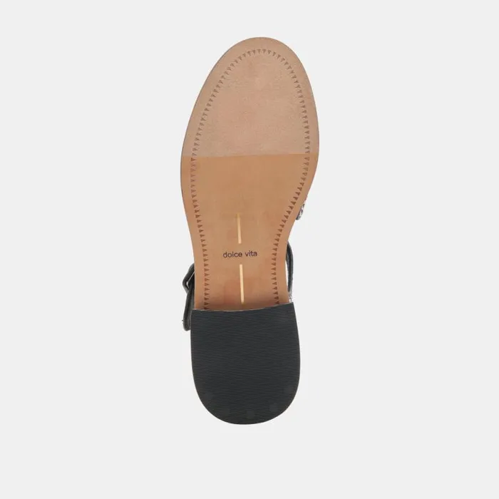 Dolce Vita Holis Sandals Black Multi Raffia Women Flats and Loafers