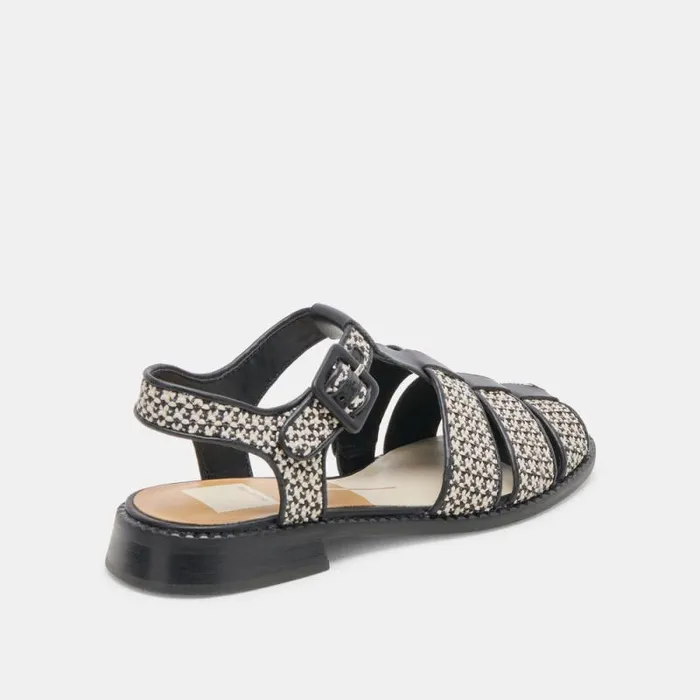 Dolce Vita Holis Sandals Black Multi Raffia Women Flats and Loafers