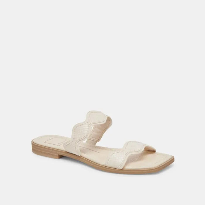 Dolce Vita Ilva Sandals Creme Embossed Leather Women Sandals