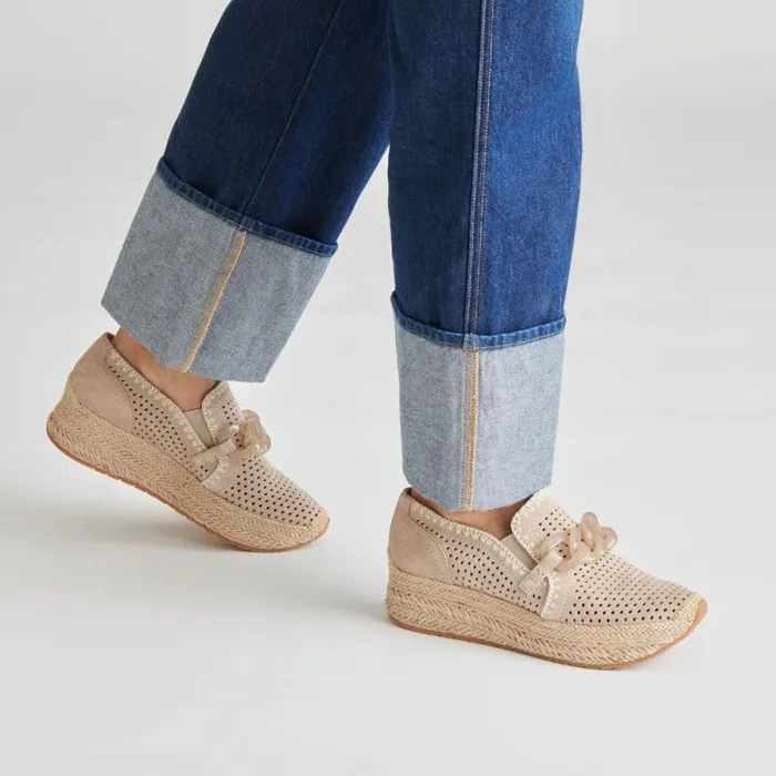 Dolce Vita Jhenee Espadrille Sneakers Taupe Perforated Suede Women Flats and Loafers