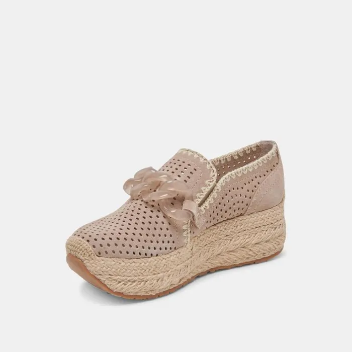 Dolce Vita Jhenee Espadrille Sneakers Taupe Perforated Suede Women Flats and Loafers