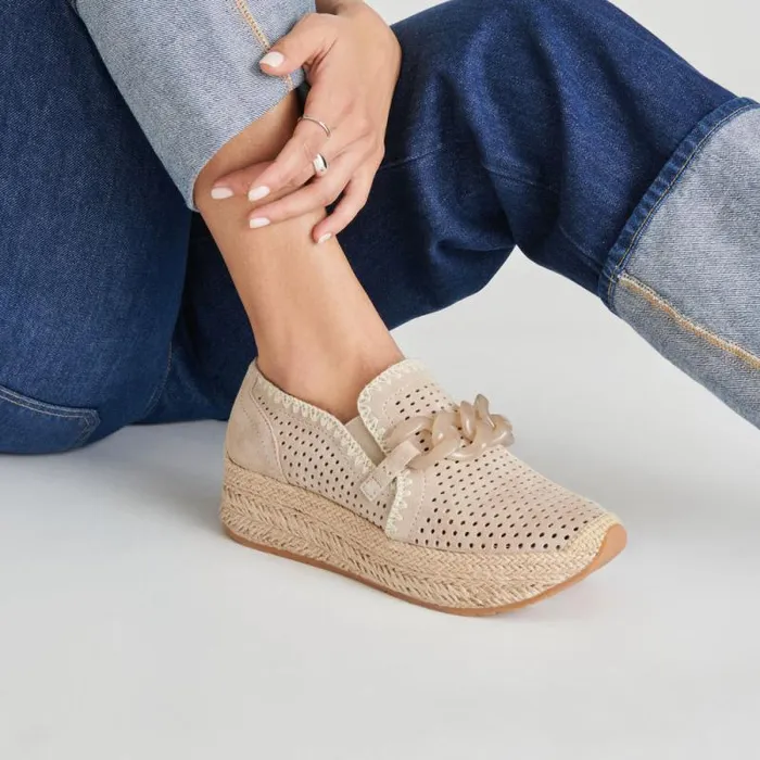 Dolce Vita Jhenee Espadrille Sneakers Taupe Perforated Suede Women Flats and Loafers