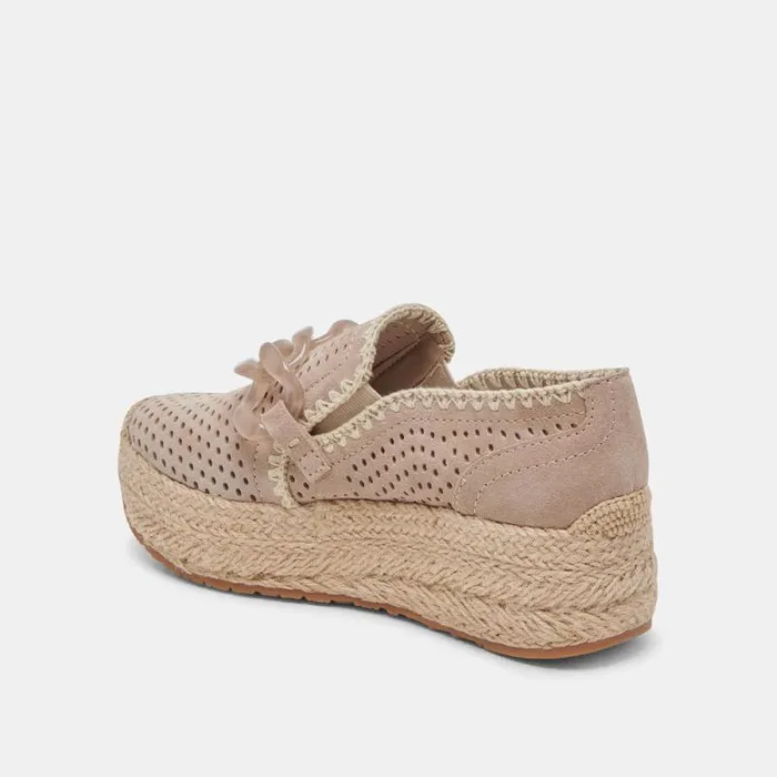 Dolce Vita Jhenee Espadrille Sneakers Taupe Perforated Suede Women Flats and Loafers