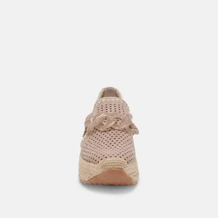 Dolce Vita Jhenee Espadrille Sneakers Taupe Perforated Suede Women Flats and Loafers