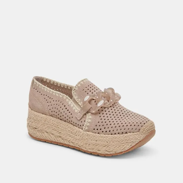 Dolce Vita Jhenee Espadrille Sneakers Taupe Perforated Suede Women Flats and Loafers