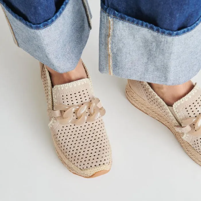 Dolce Vita Jhenee Espadrille Sneakers Taupe Perforated Suede Women Flats and Loafers