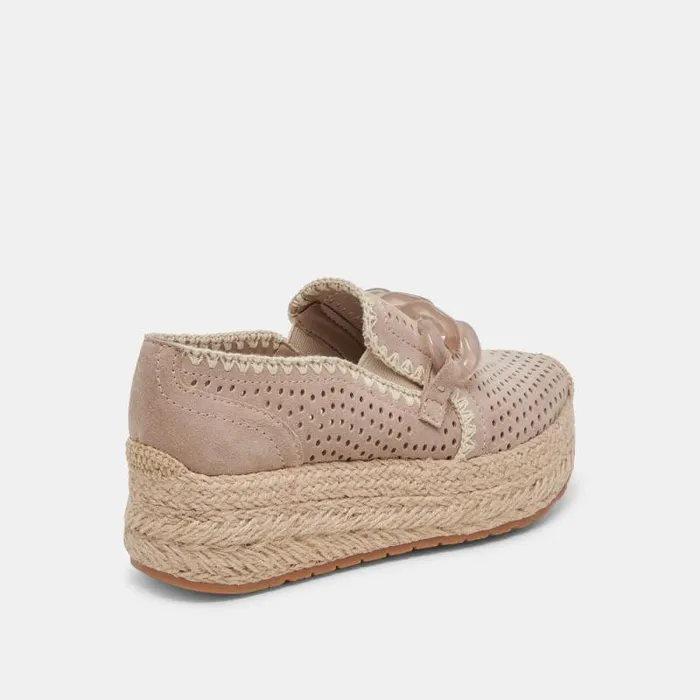 Dolce Vita Jhenee Espadrille Sneakers Taupe Perforated Suede Women Flats and Loafers