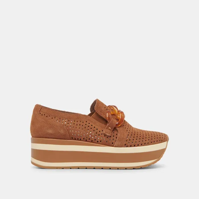 Dolce Vita Jhenee Perforated Sneakers Pecan Suede Women Sneakers