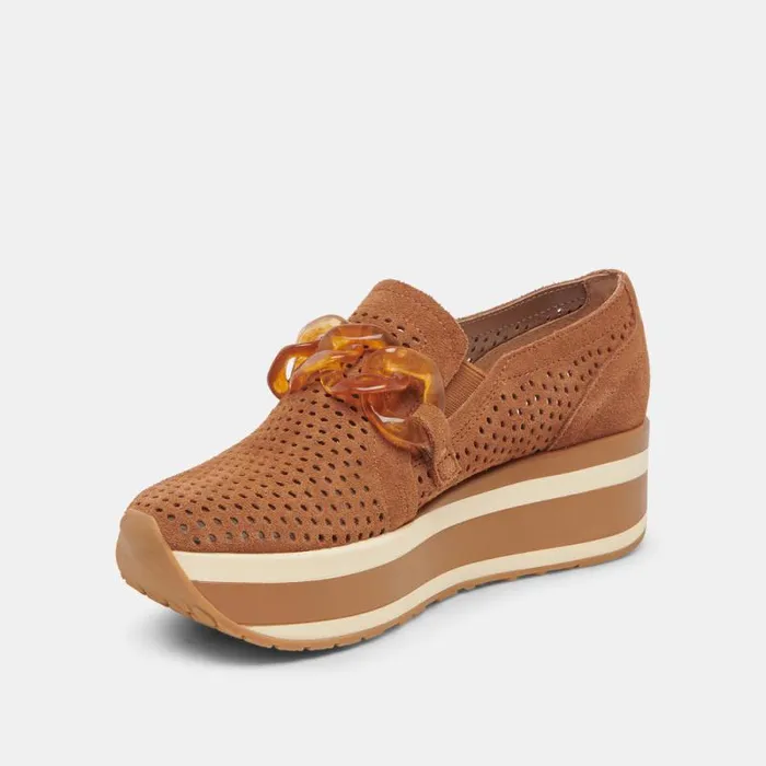 Dolce Vita Jhenee Perforated Sneakers Pecan Suede Women Sneakers