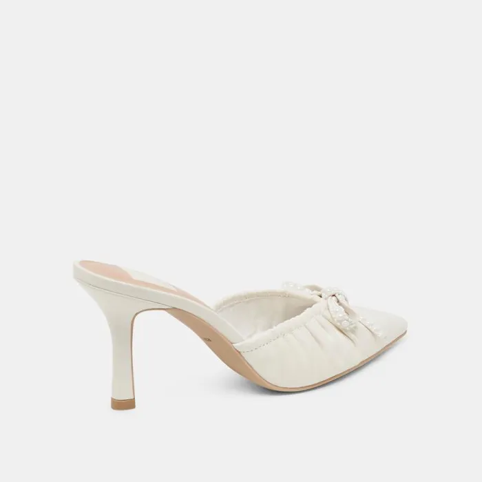 Dolce Vita Kairi Pearl Heels White Crinkle Patent Women Mules and Clogs