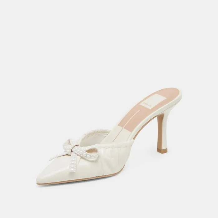 Dolce Vita Kairi Pearl Heels White Crinkle Patent Women Mules and Clogs