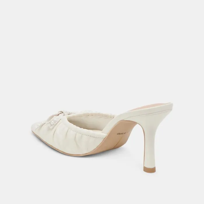 Dolce Vita Kairi Pearl Heels White Crinkle Patent Women Mules and Clogs